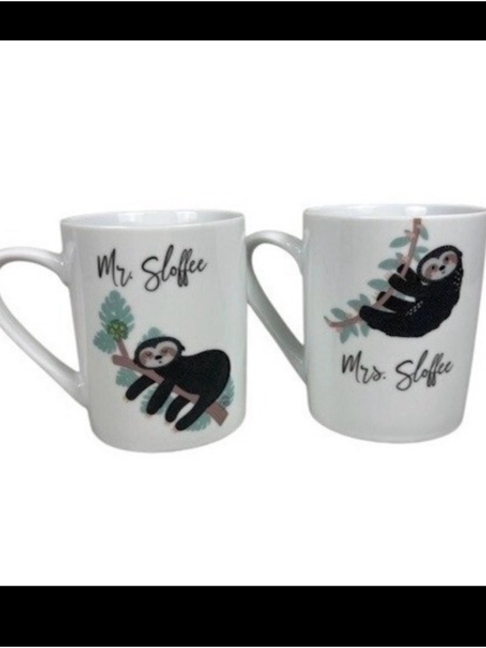 10‎ Strawberry Street Mr and Mrs Sloffee Sloth Ceramic Coffee Mug Set of 2 White